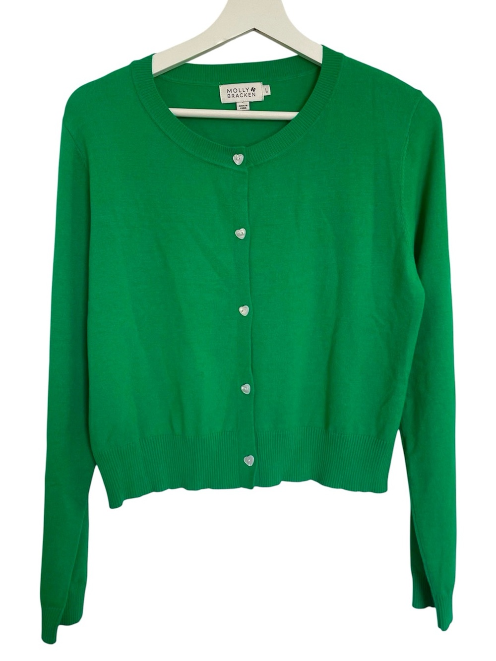 Molly Bracken Heart Buttons Green Cardigan